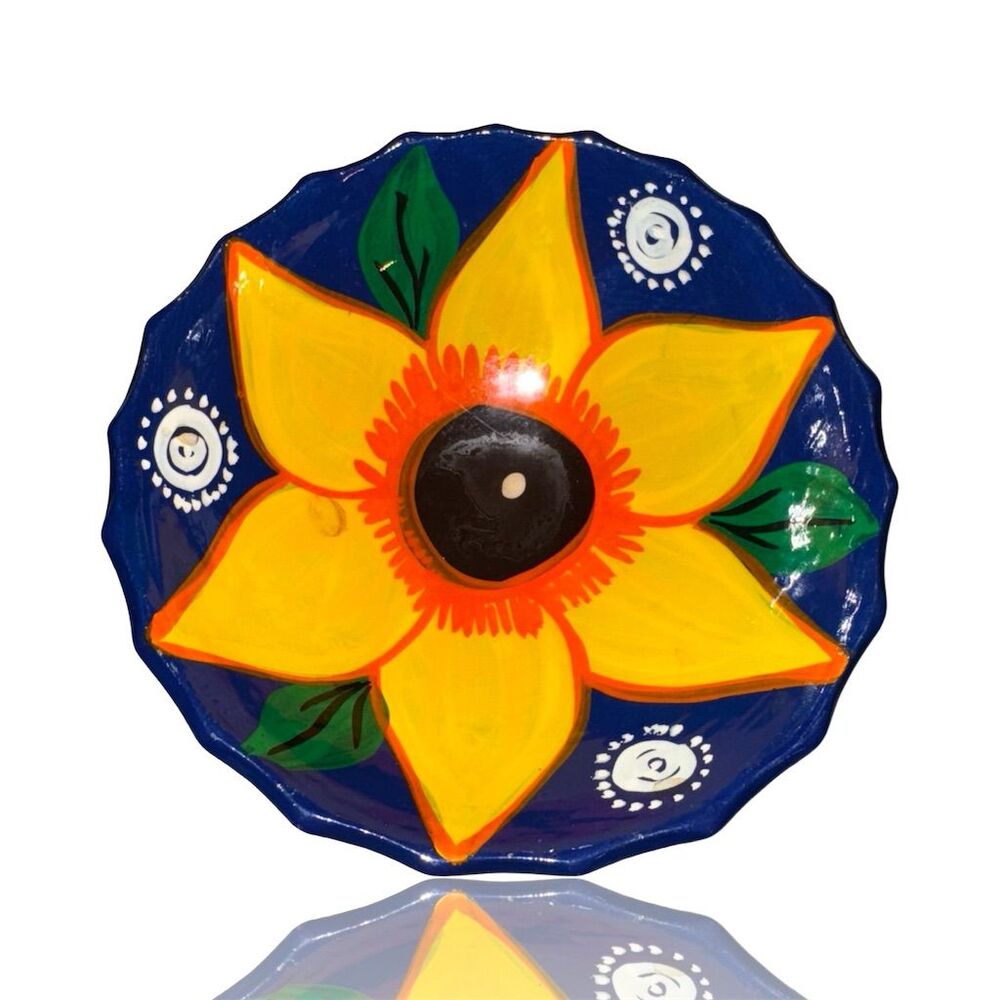 Talavera Mexican Pottery Bowl Sunflower Design Folk Art Multicolor